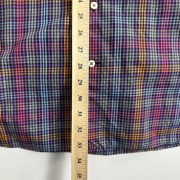 Peter Millar Button Down Shirt‎ Longsleeve Men Black Checkered Purple Orange XL - Picture 9 of 9